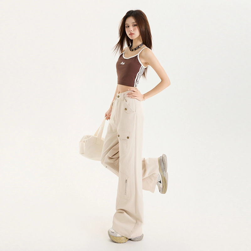 玫丝朵 美式复古多口袋设计宽松百搭工装休闲裤 女款