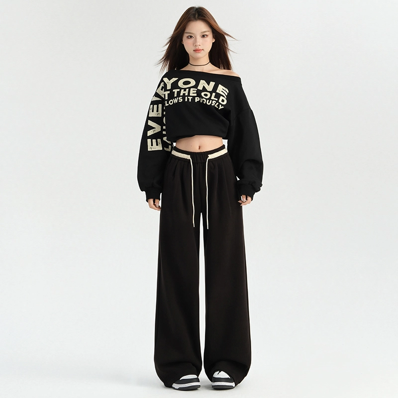 玫丝朵 百搭高腰宽松阔腿裤简约舒适时尚休闲裤 女款