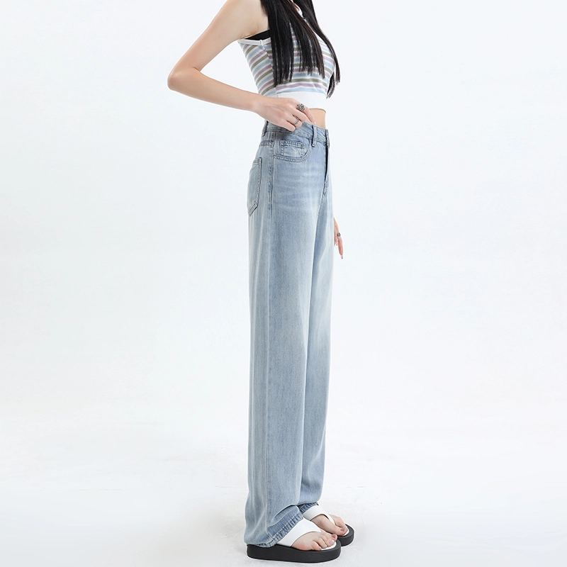 玫丝朵 薄款高腰宽松百搭阔腿垂感牛仔裤 女款