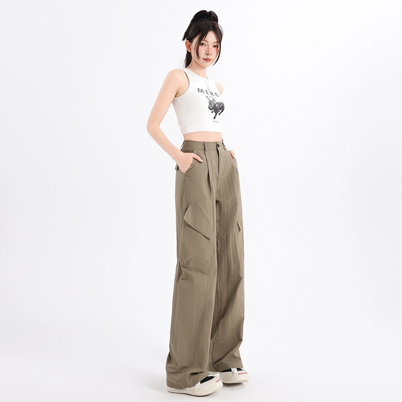 玫丝朵 美式复古街头夏季多巴胺高腰垂感宽松阔腿休闲裤 女款