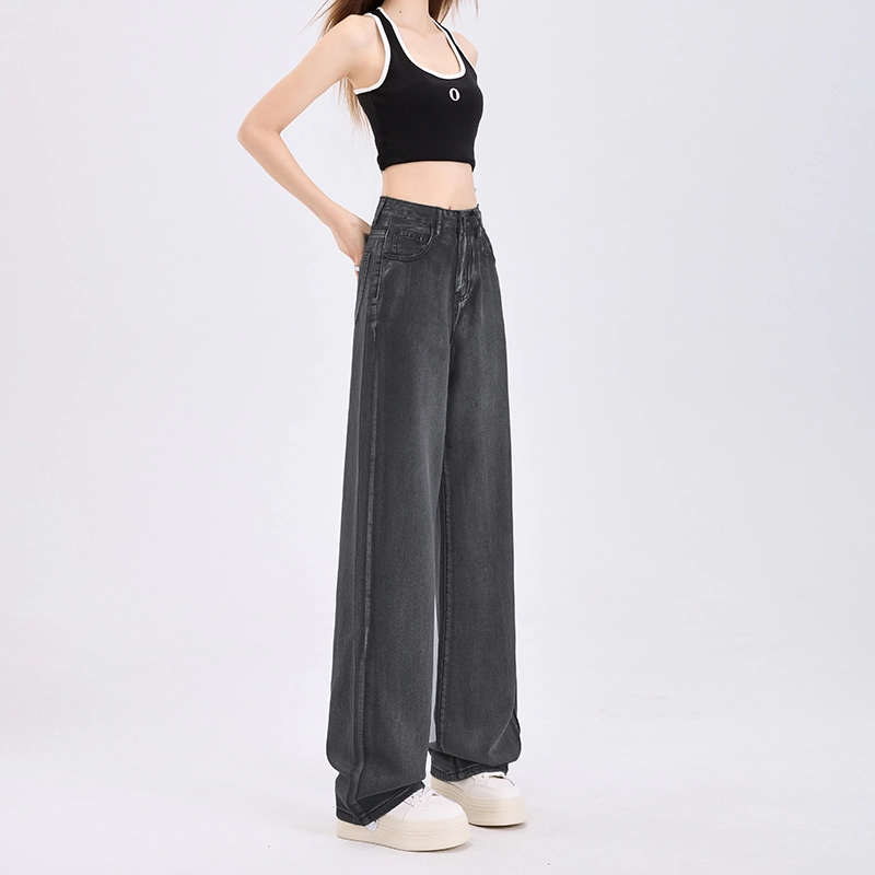 玫丝朵 百搭宽松高腰阔腿牛仔裤 女款 高级灰