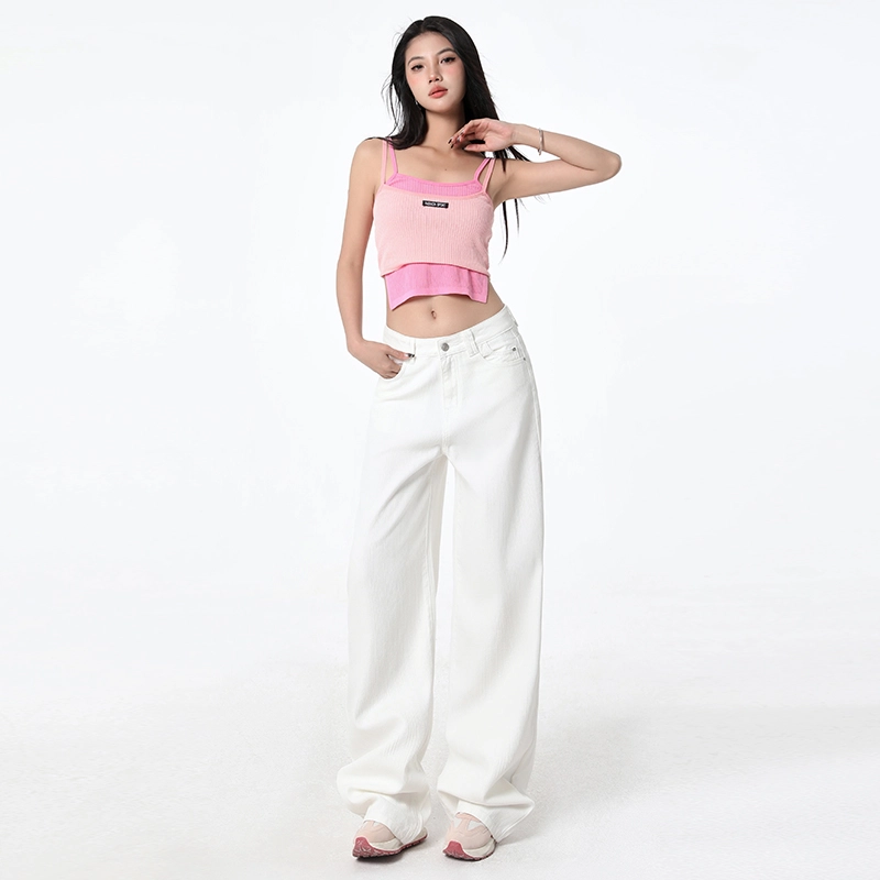 玫丝朵 经典复古宽松百搭阔腿设计牛仔裤 女款
