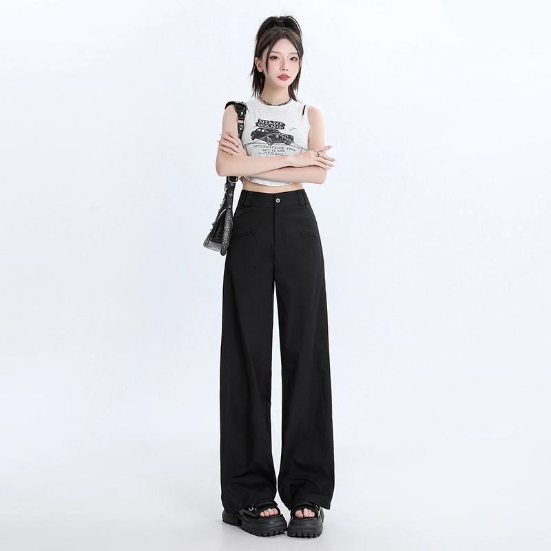 玫丝朵 简约纯色高腰宽松直筒垂感阔腿休闲裤 女款
