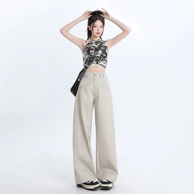 玫丝朵 简约纯色高腰宽松直筒垂感阔腿休闲裤 女款