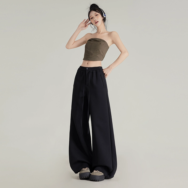 玫丝朵 简约抽绳慵懒直筒裤垂感百搭休闲裤 女款