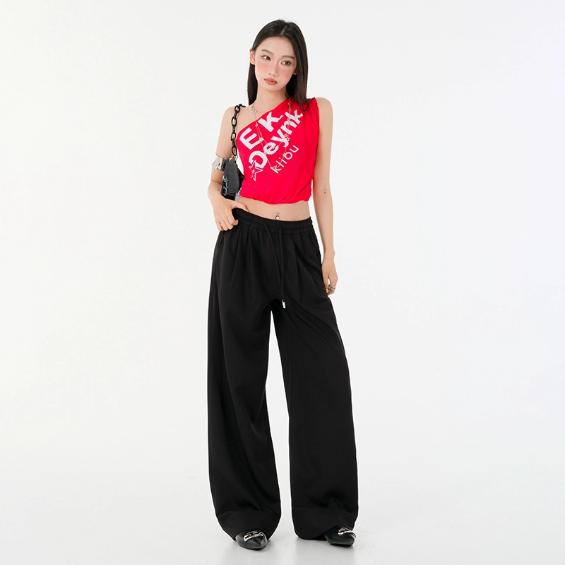 玫丝朵 美式新潮简约纯色松紧高腰宽松垂感阔腿休闲裤 女款