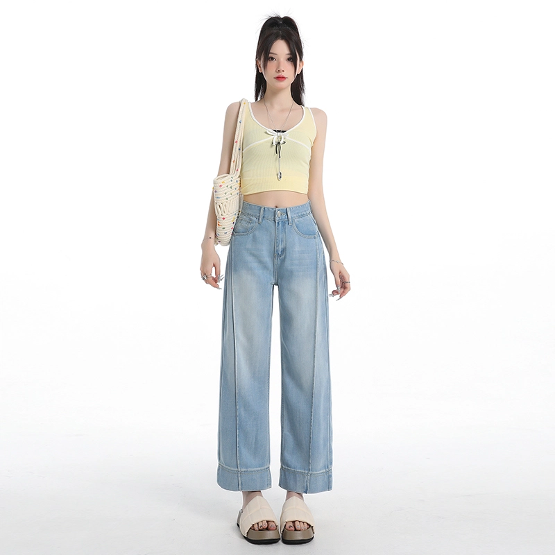 玫丝朵 薄款高腰垂感阔腿裤百搭宽松休闲牛仔裤 女款
