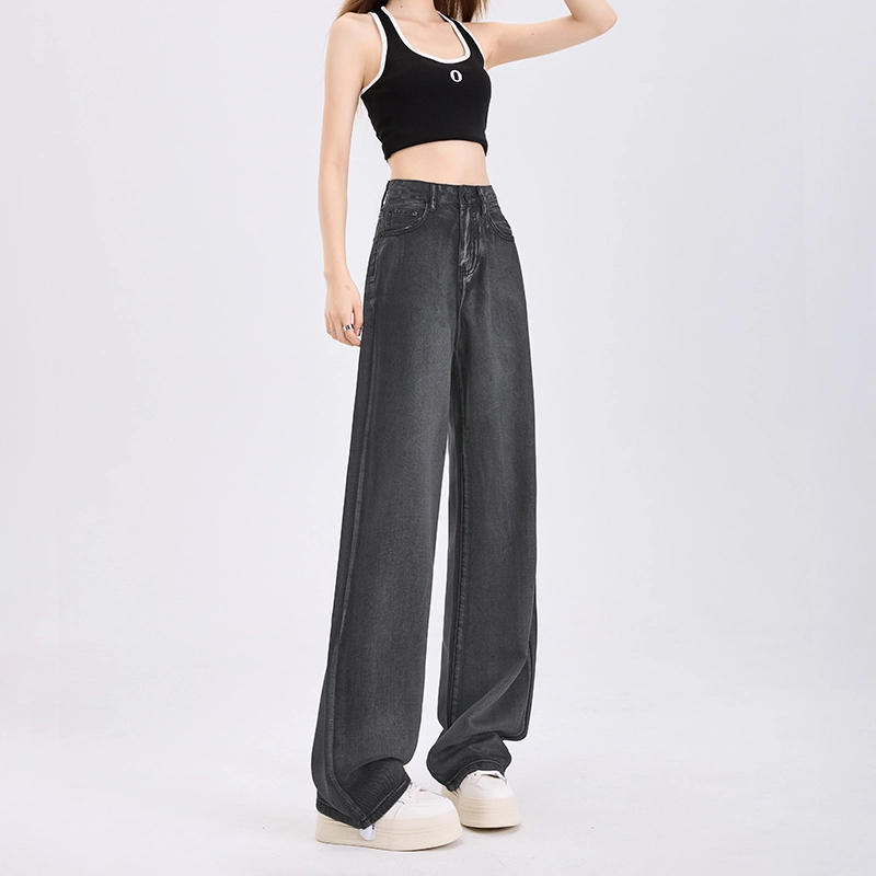 玫丝朵 百搭宽松高腰阔腿牛仔裤 女款 高级灰
