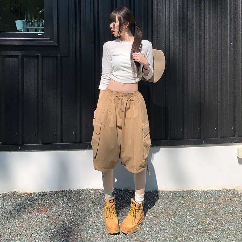 玫丝朵 美式复古松弛感设计休闲百搭宽松多口袋工装短裤 女款
