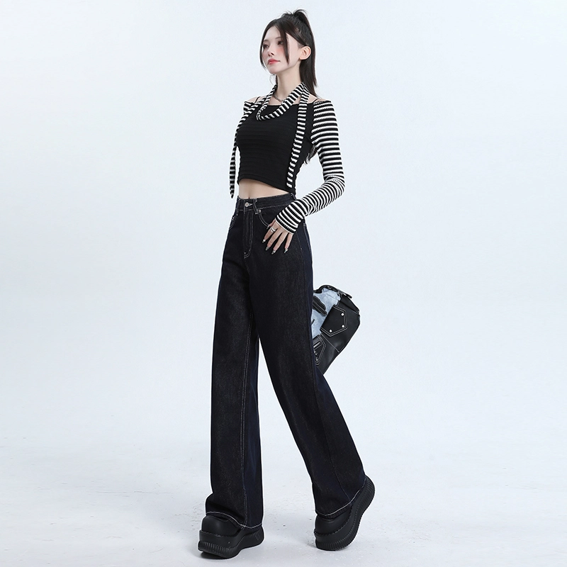玫丝朵 美式复古直筒高腰宽松牛仔裤 女款