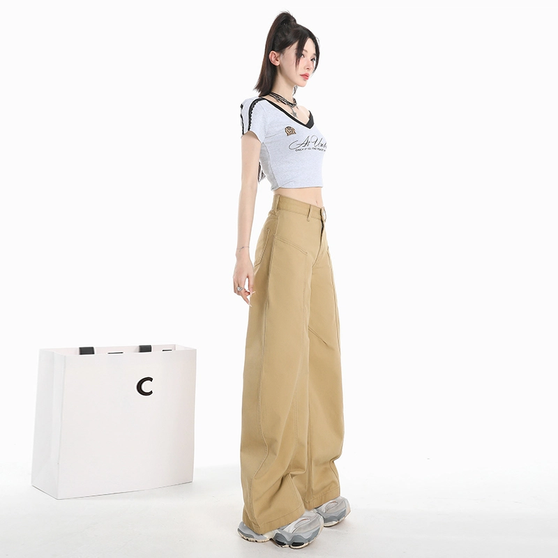 玫丝朵 美式复古高腰宽松弯刀直筒百搭阔腿牛仔裤 女款