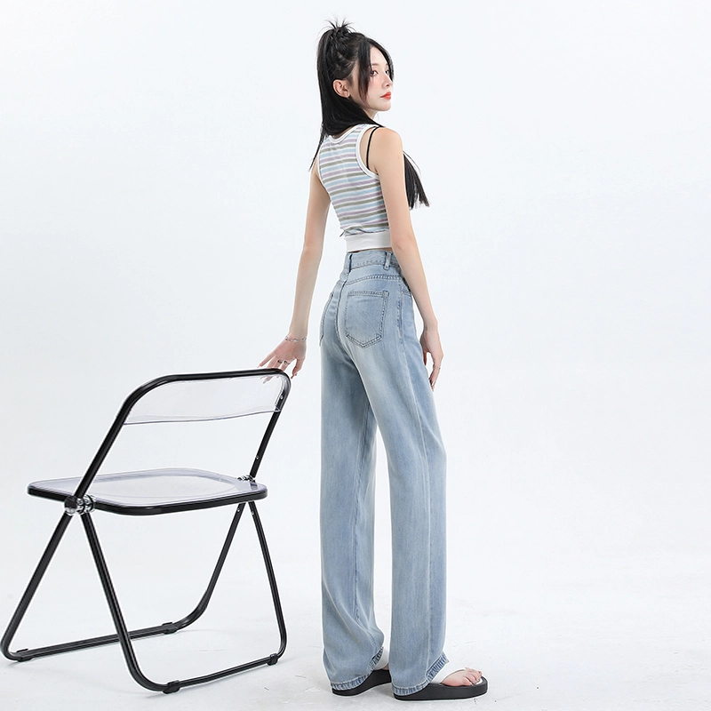 玫丝朵 薄款高腰宽松百搭阔腿垂感牛仔裤 女款