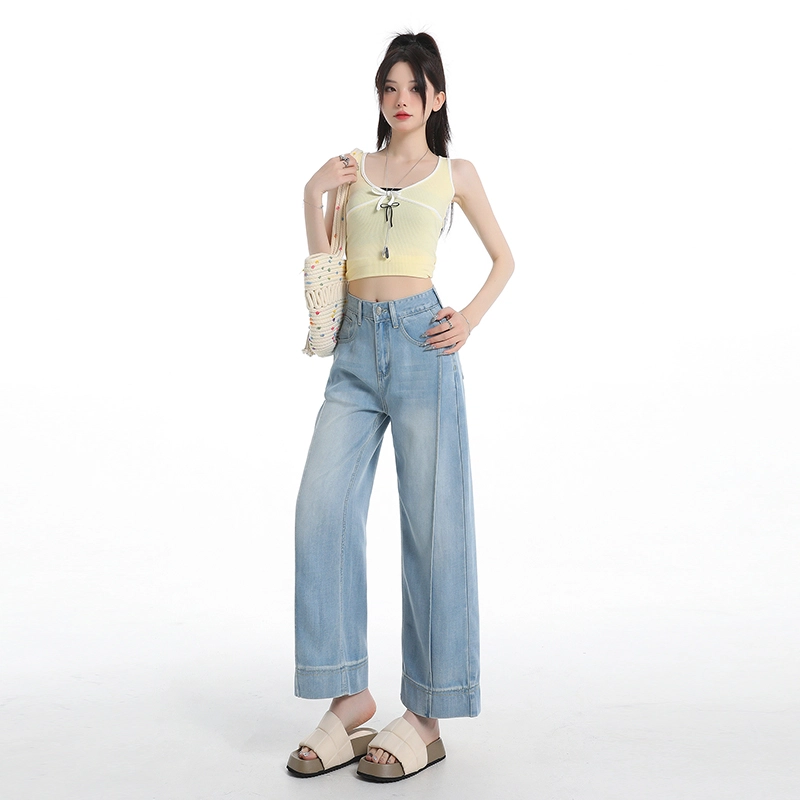 玫丝朵 薄款高腰垂感阔腿裤百搭宽松休闲牛仔裤 女款