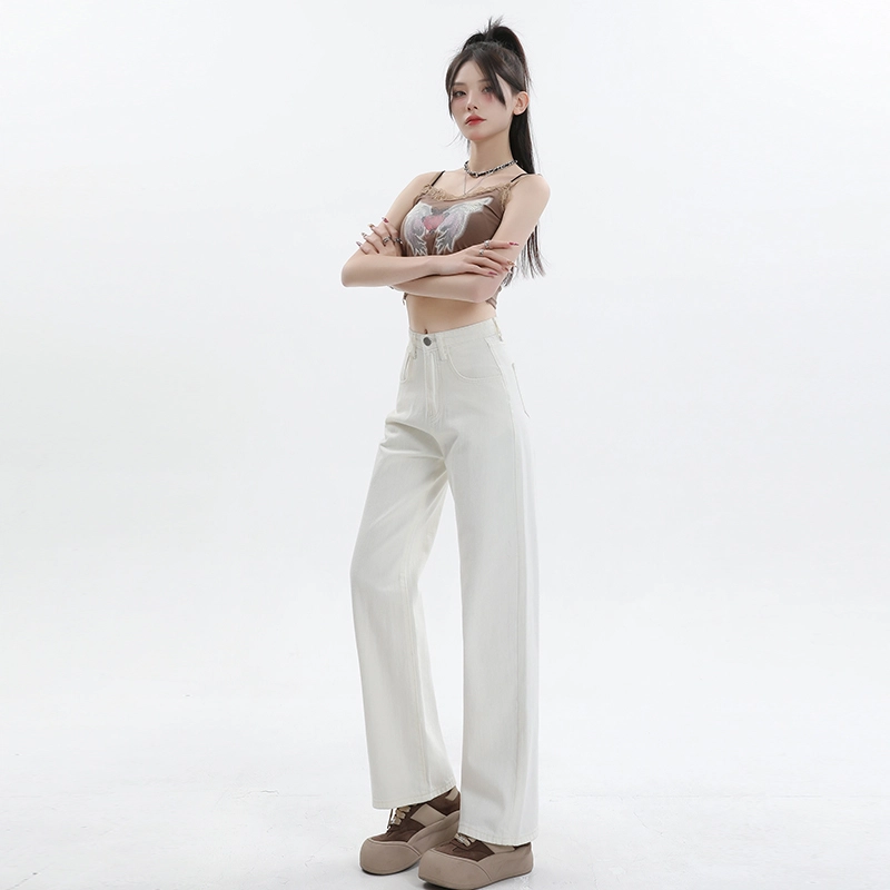 玫丝朵 垂感拖地纯色宽松百搭舒适简约牛仔裤 女款 白色