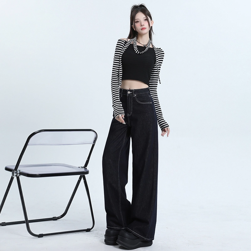 玫丝朵 美式复古直筒高腰宽松牛仔裤 女款