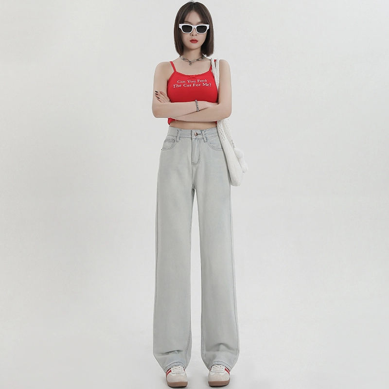 玫丝朵 复古时尚简约百搭高腰阔腿拖地牛仔裤 女款