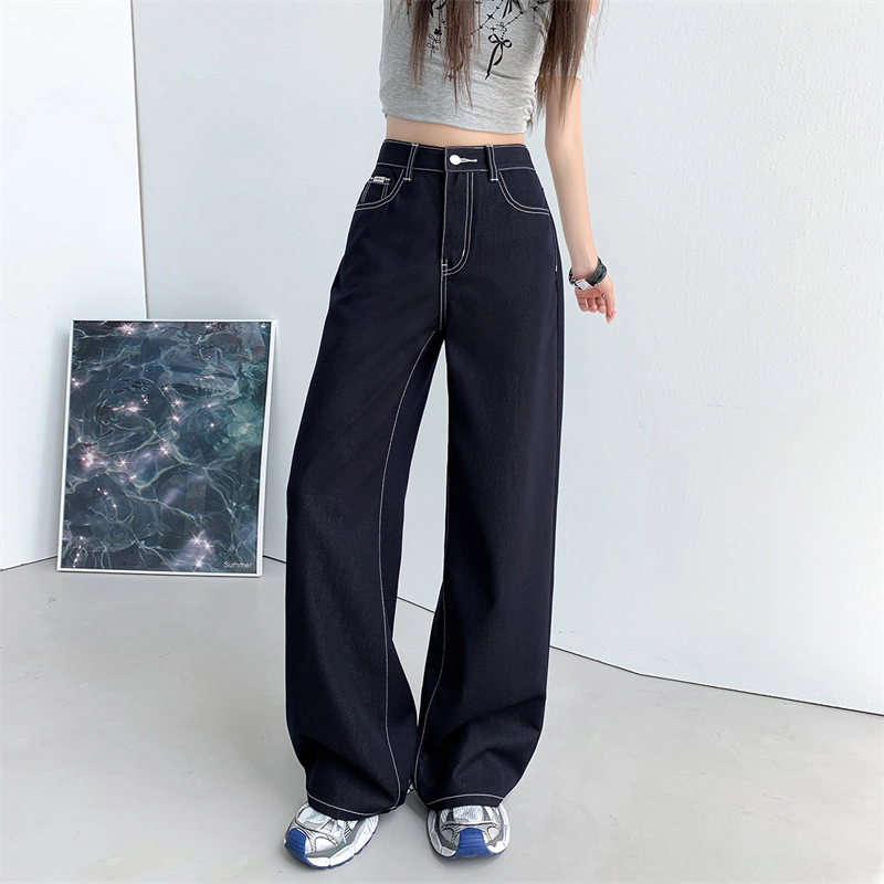 玫丝朵 阔腿高腰垂感薄款宽松百搭牛仔裤  女款