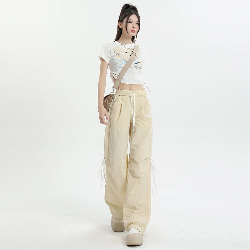 玫丝朵 美式阔腿蝴蝶结抽绳休闲裤 女款