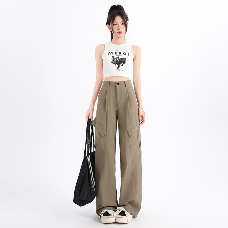 玫丝朵 美式复古街头夏季多巴胺高腰垂感宽松阔腿休闲裤 女款