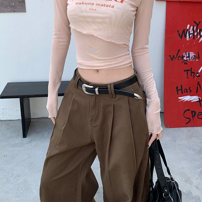 玫丝朵 宽松阔腿百搭韩系高腰牛仔裤 女款