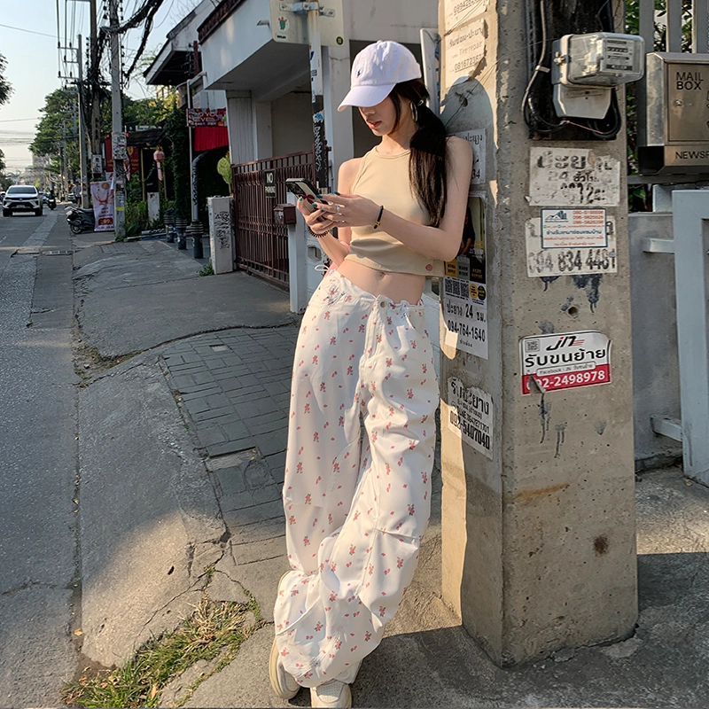 玫丝朵 美式时尚清丽原生感百搭宽松抽绳工装休闲裤 女款
