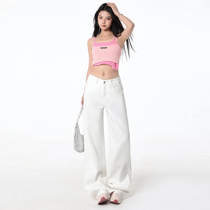 玫丝朵 经典复古宽松百搭阔腿设计牛仔裤 女款