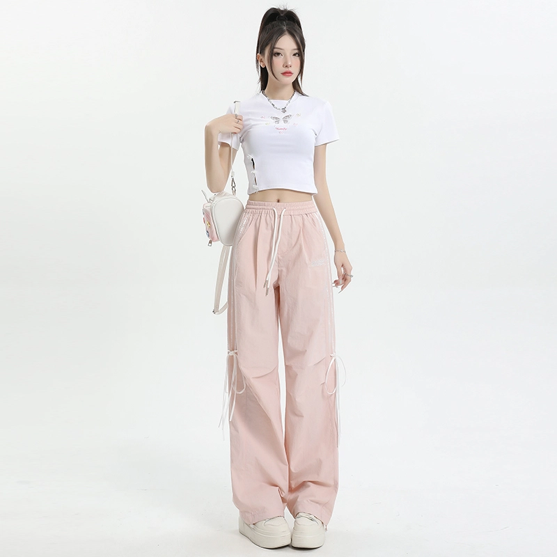 玫丝朵 美式阔腿蝴蝶结抽绳休闲裤 女款