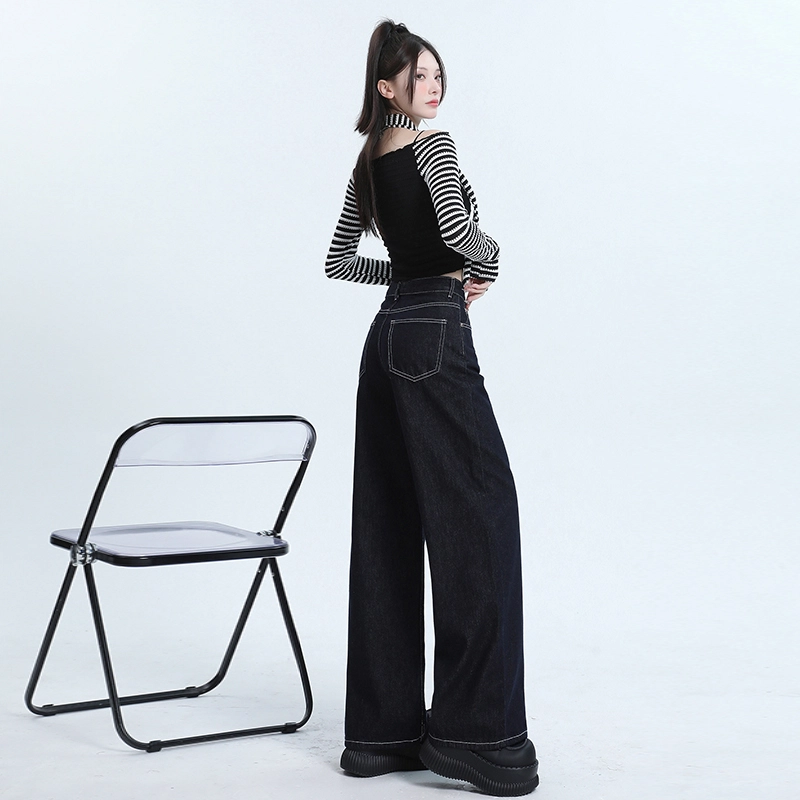 玫丝朵 美式复古直筒高腰宽松牛仔裤 女款