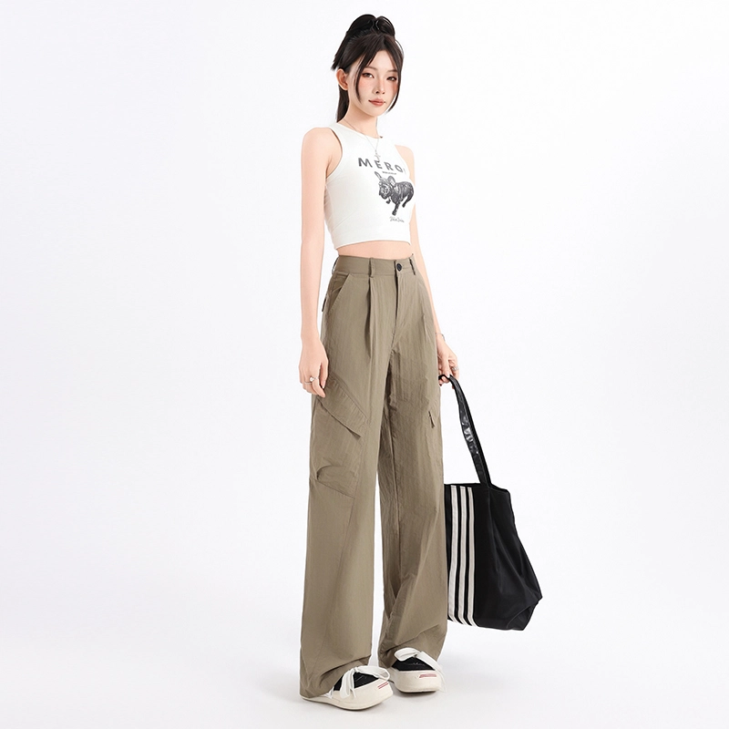 玫丝朵 美式复古街头夏季多巴胺高腰垂感宽松阔腿休闲裤 女款