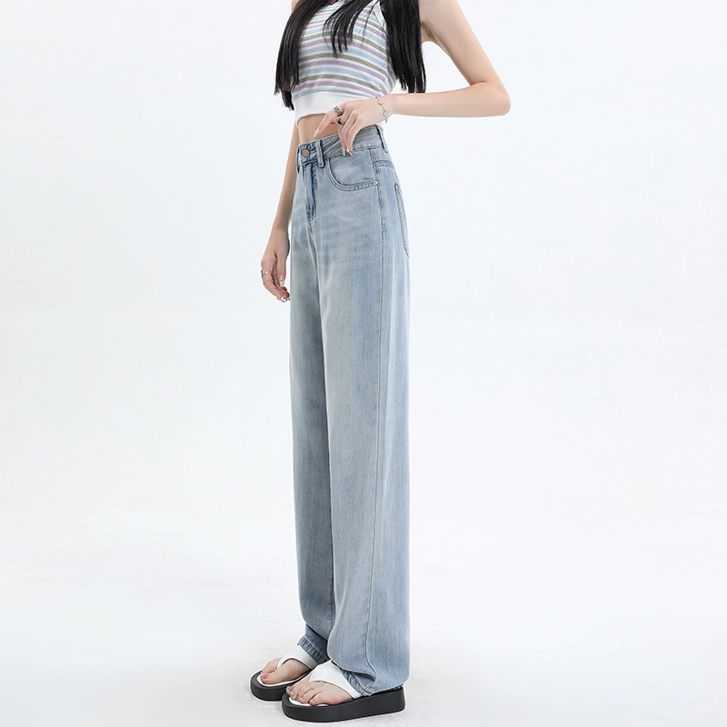 玫丝朵 薄款高腰宽松百搭阔腿垂感牛仔裤 女款