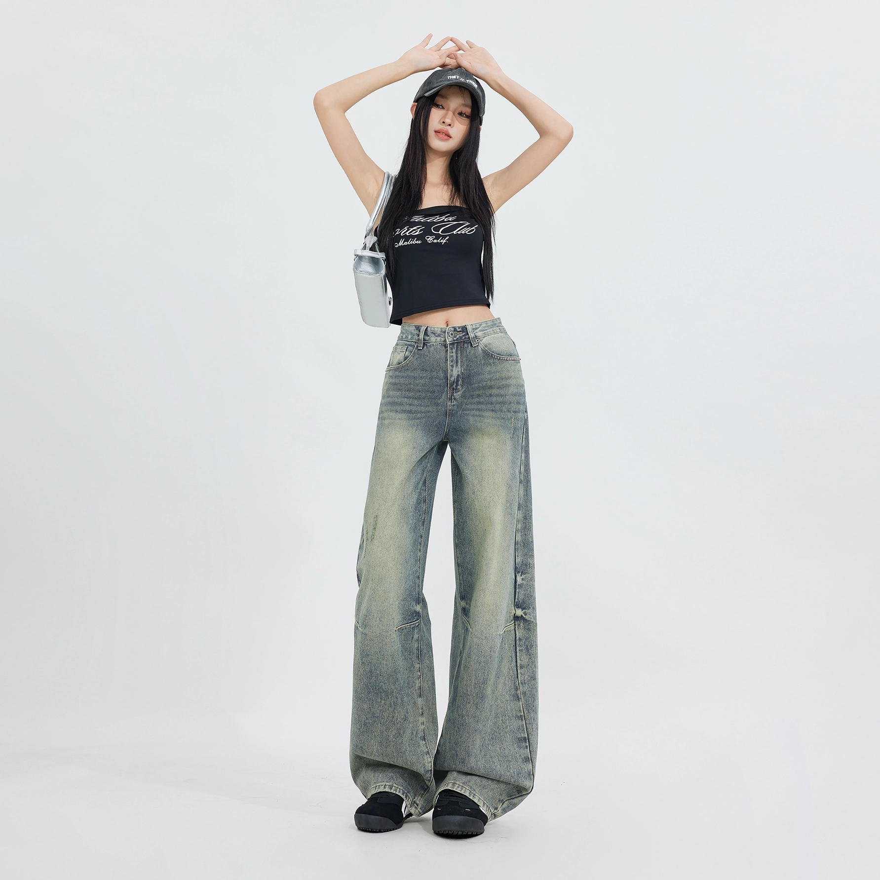 玫丝朵 美式复古时尚设计百搭垂感牛仔裤 女款