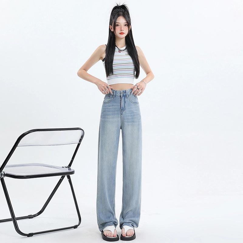 玫丝朵 薄款高腰宽松百搭阔腿垂感牛仔裤 女款
