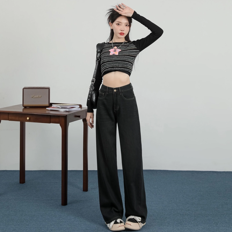 玫丝朵 美式复古高腰宽松直筒牛仔裤 女款