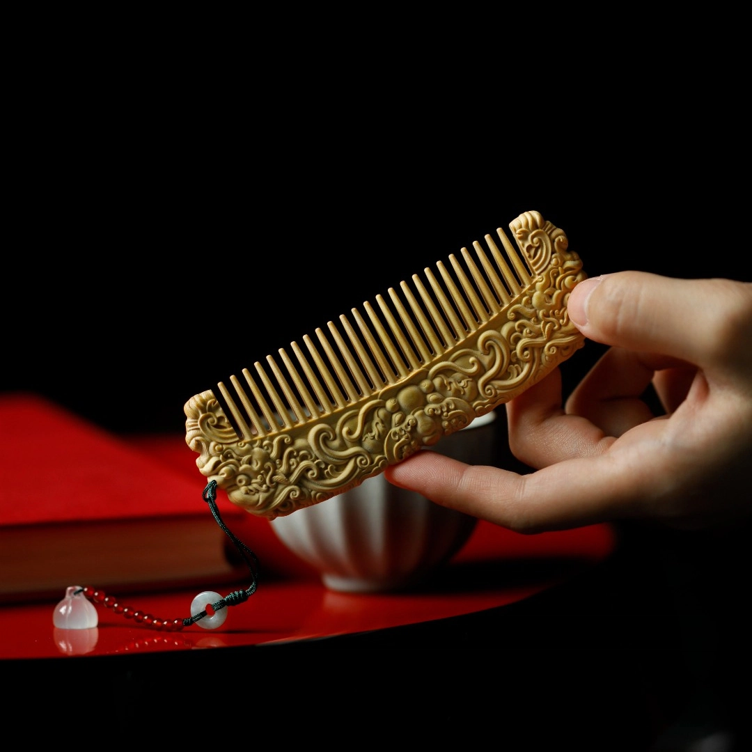 达隆 国风文玩平安纳福新中式木作上岸时来运转平安纳福饕餮纹梳 #好运 黄杨木 木梳 男女同款情侣款