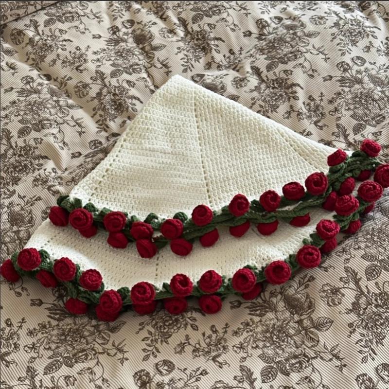 纯兔鼠 玫瑰 铃兰花毯子成品 手工钩织编织花束花朵 安抚陪伴 玩具