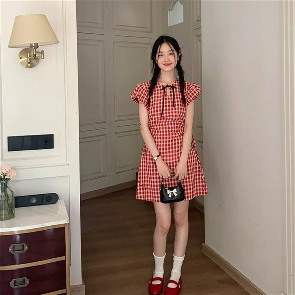 思蓓儿 辣妹格纹修身显瘦短袖连衣裙 女款