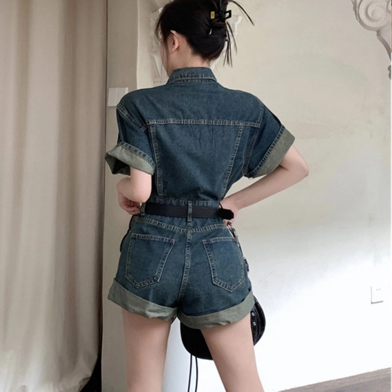 思蓓儿 时尚收腰牛仔连体裤 女款 怀旧色配皮带
