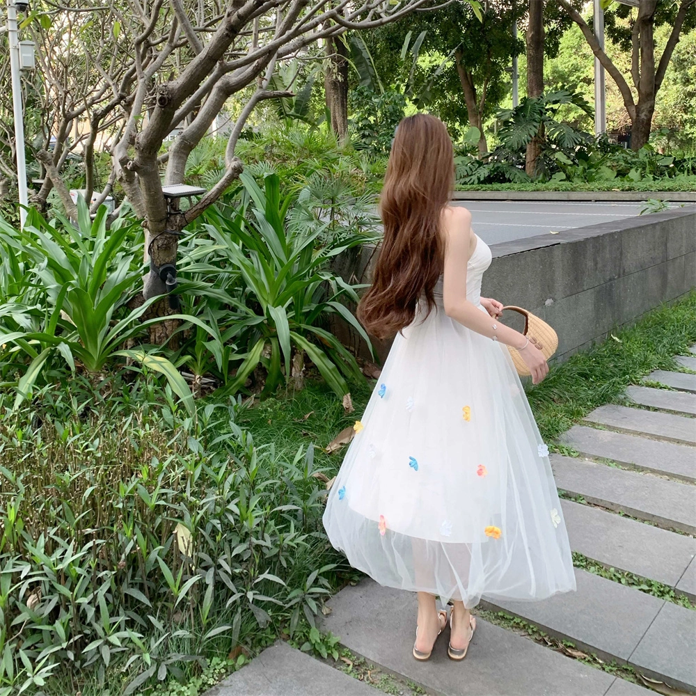 思蓓儿 法式绝美网纱度假长裙高级感气质超仙吊带连衣裙 女款