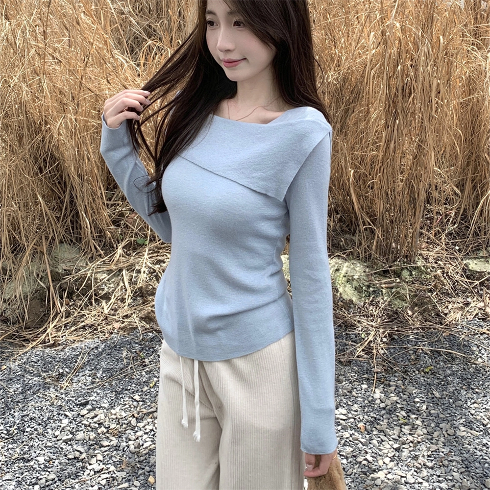 思蓓儿 韩版气质纯欲一字肩百搭长袖内搭针织衫 女款