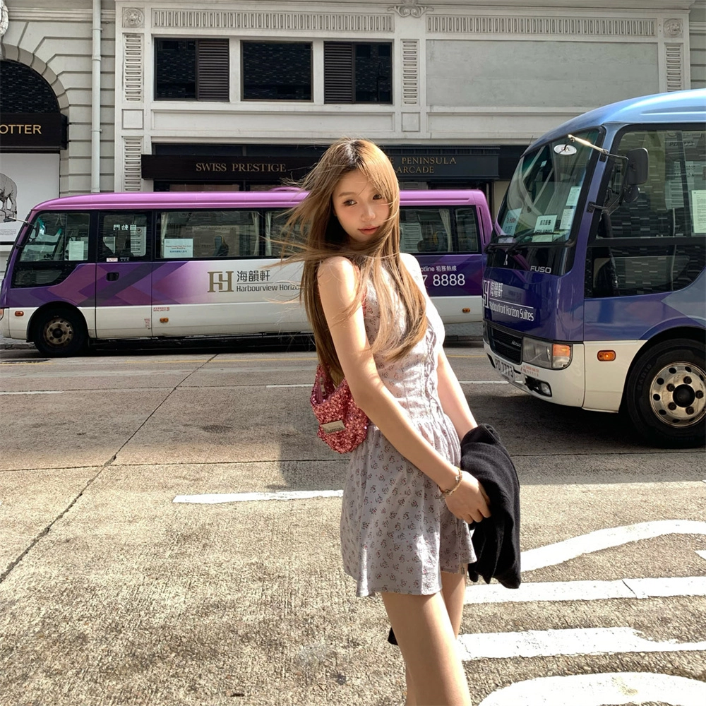 思蓓儿 法式气质小个子碎花背心短裙无袖连衣裙 女款