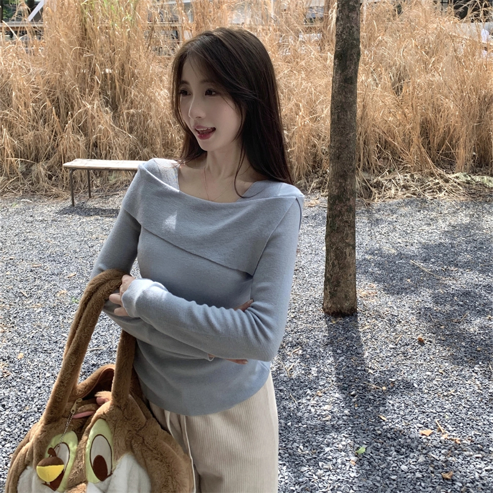 思蓓儿 韩版气质纯欲一字肩百搭长袖内搭针织衫 女款