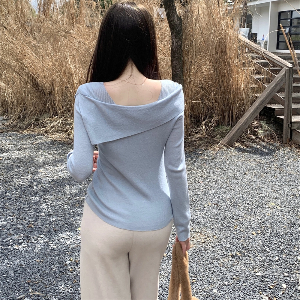 思蓓儿 韩版气质纯欲一字肩百搭长袖内搭针织衫 女款