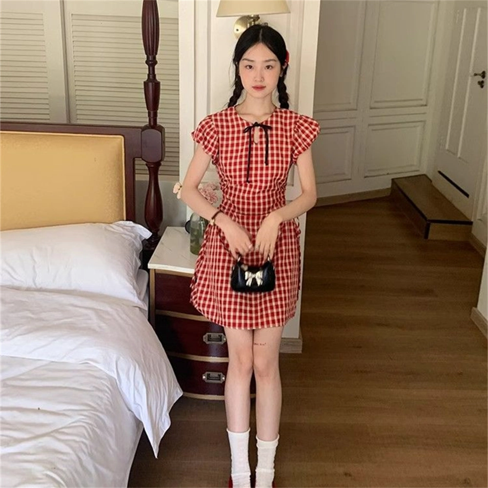 思蓓儿 辣妹格纹修身显瘦短袖连衣裙 女款