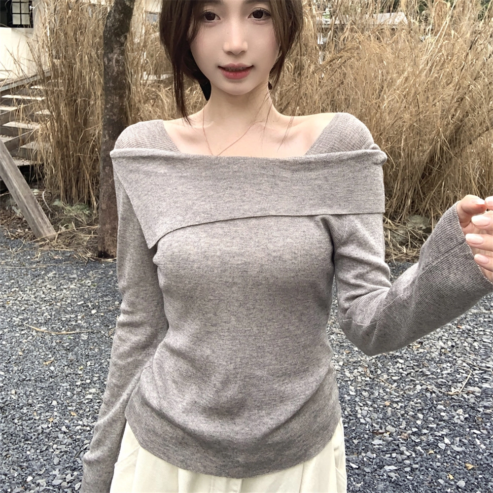 思蓓儿 韩版气质纯欲一字肩百搭长袖内搭针织衫 女款