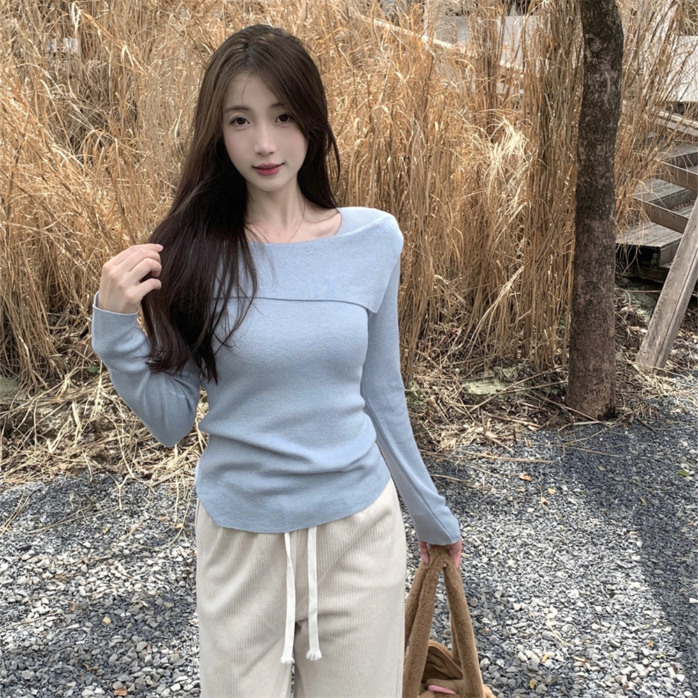 思蓓儿 韩版气质纯欲一字肩百搭长袖内搭针织衫 女款
