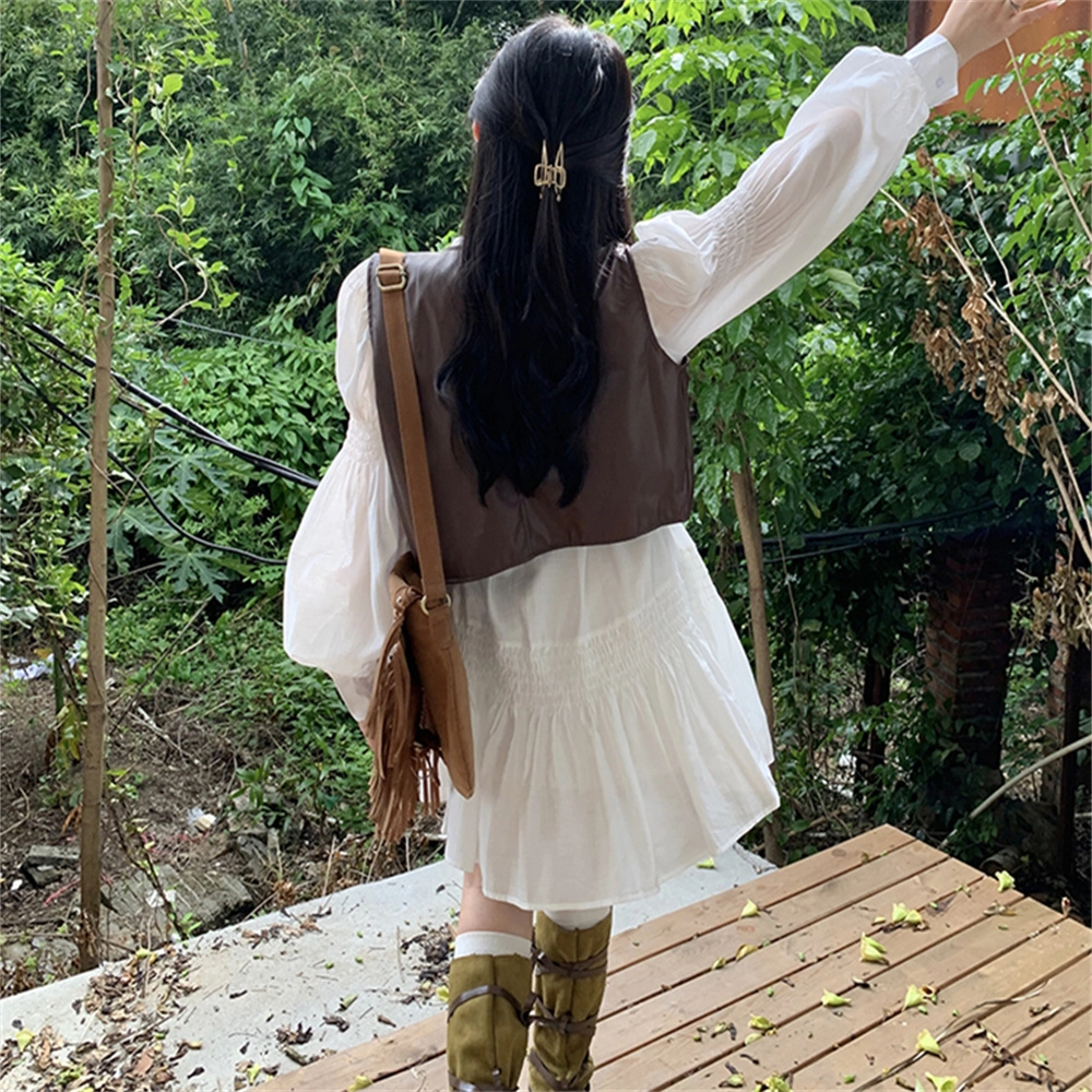 思蓓儿 甜美连衣裙高级感仙女裙简约皮马甲裙装套装 女款