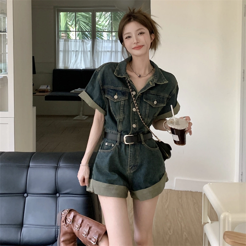 思蓓儿 时尚收腰牛仔连体裤 女款 怀旧色配皮带
