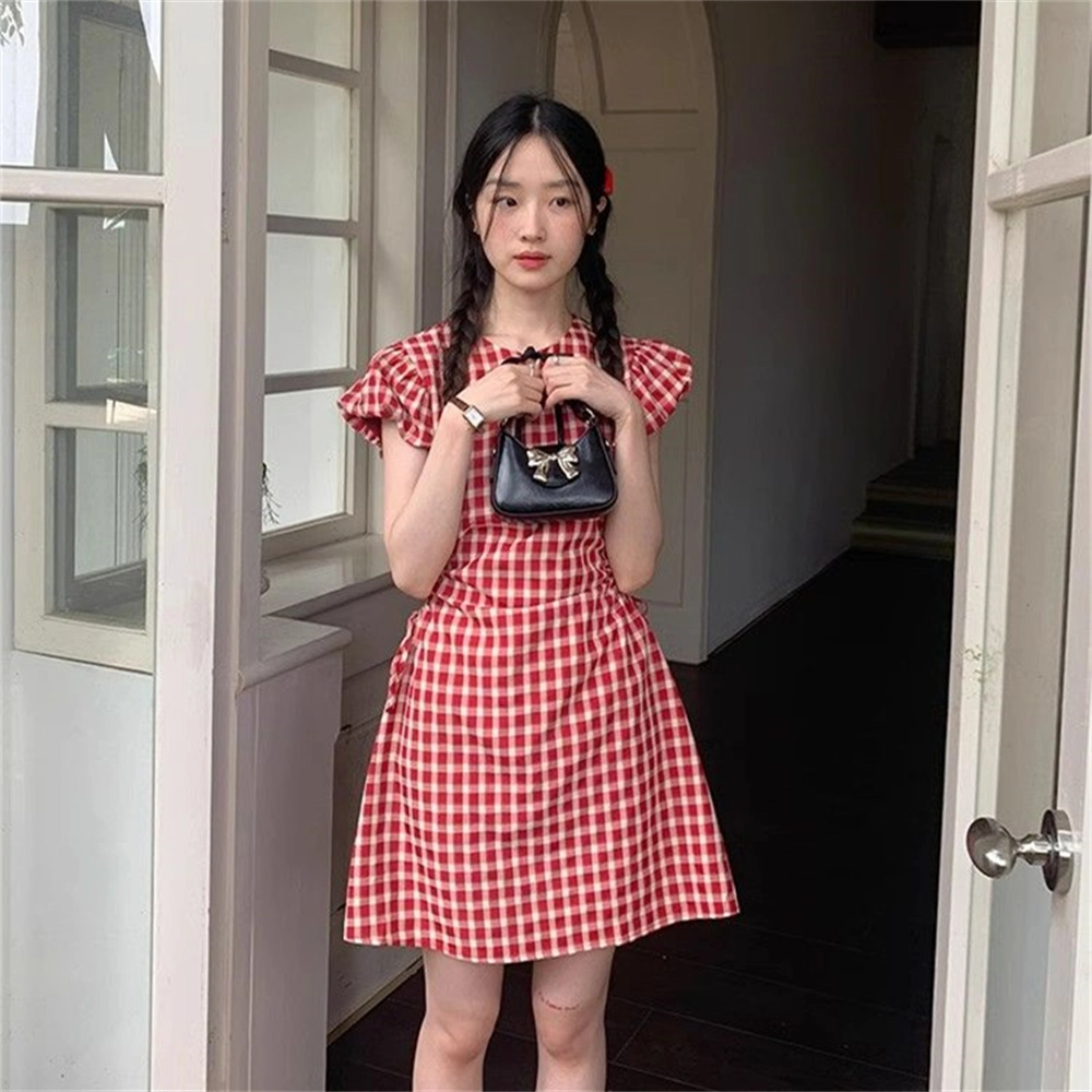 思蓓儿 辣妹格纹修身显瘦短袖连衣裙 女款