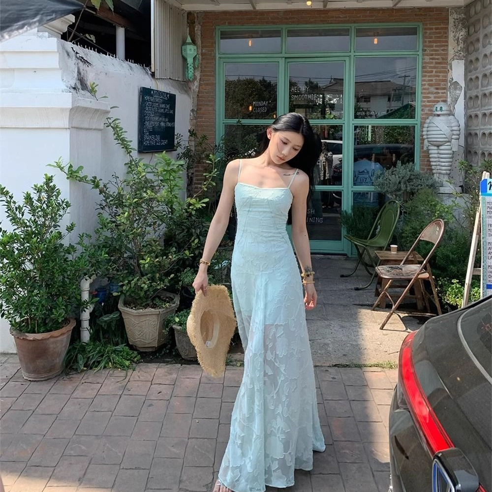 思蓓儿 海边度假温柔风碎花优雅气质长裙女吊带连衣裙 女款