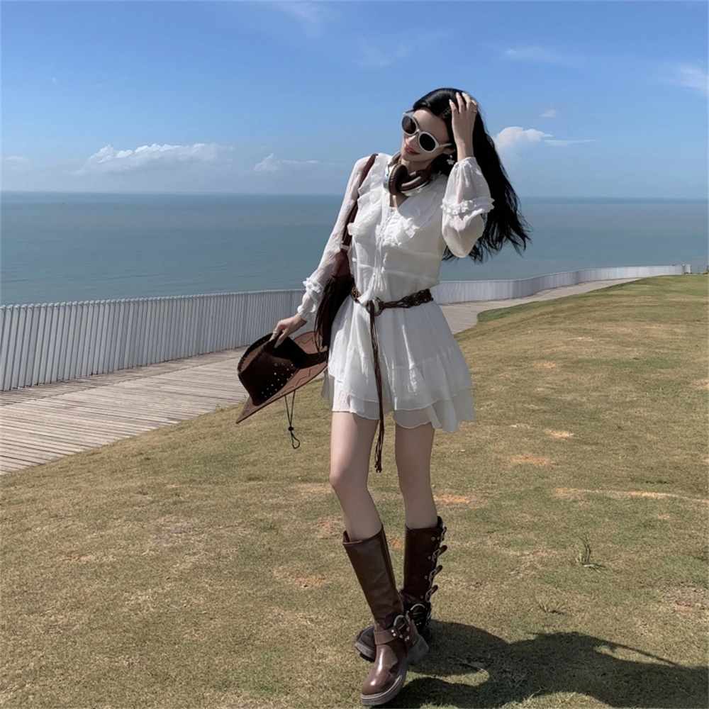 思蓓儿 韩版简约百搭舒适长袖连衣裙 女款 米白色
